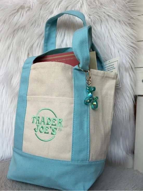 2026 Limited Edition Trader Joe's Mini Blue Canvas Tote with Balloon Dog Charm - Picture 9 of 9